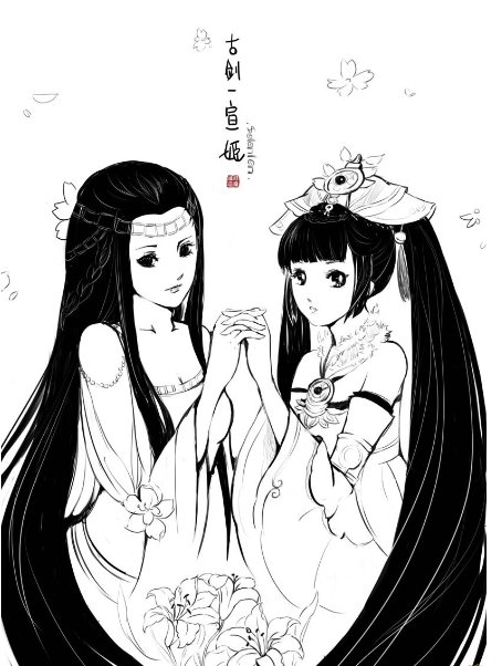 百合很有看头 玩家手绘《古剑奇谭》两位女主角